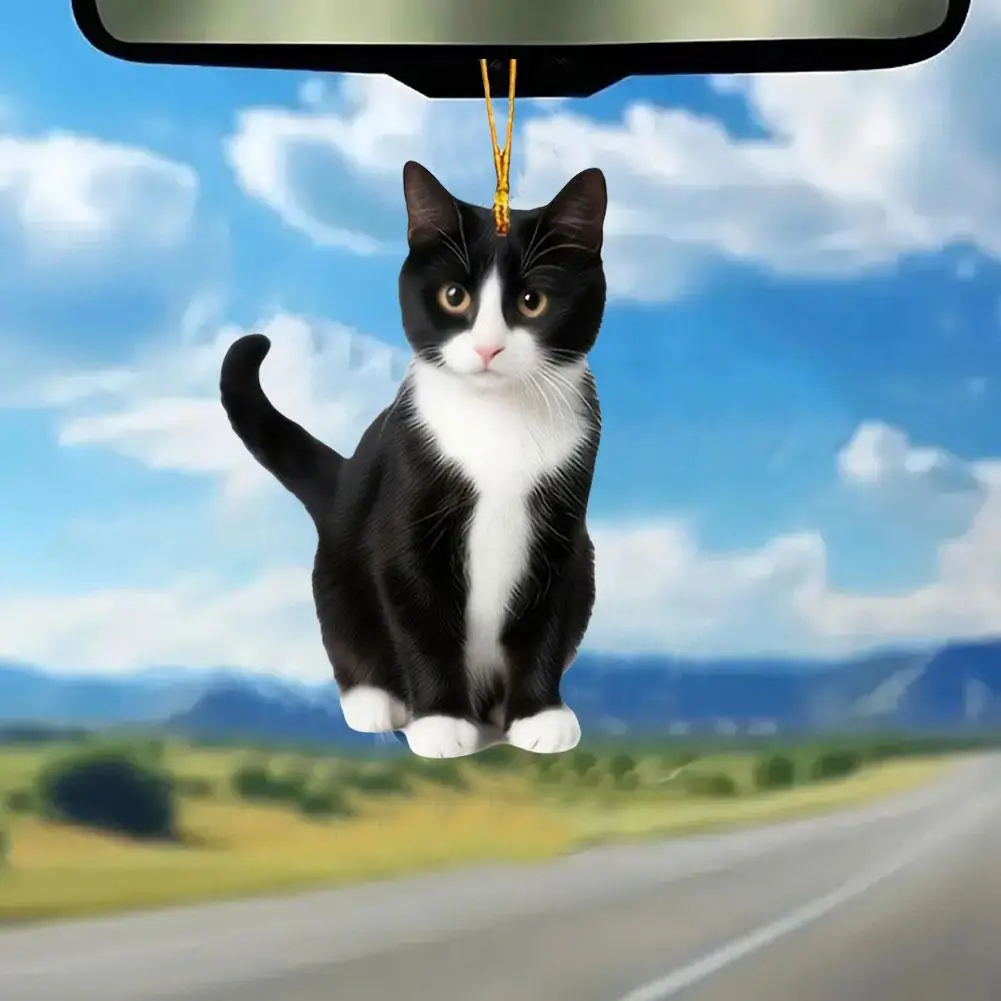 2D Acrylic Plush Black And White Cat Small Decoration Pendant Car & Bag Accessories