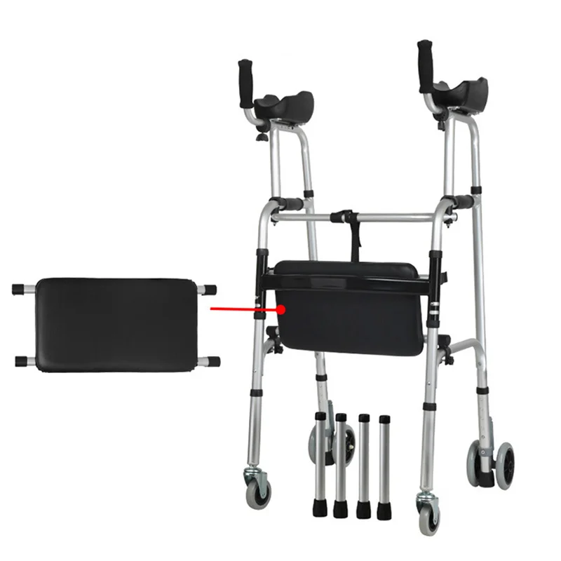 

Elderly lower limb training four-legged crutch aluminum walker multifunctional hemiplegic walking aid cane
