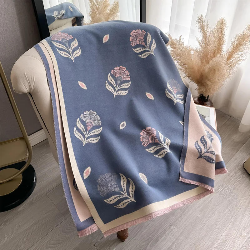 Druck 2024 Winter Frauen Kaschmir Schal Dicke Warme Pashmina Schals Wraps Floral Print Dame Decke Hijab Weibliche Neue – Detail 4