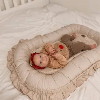 Culla per bambini in cotone con pizzo a vento, letto centrale per bambini, anti-startle, letto biomimetico per neonato, lettino per dormire portatile