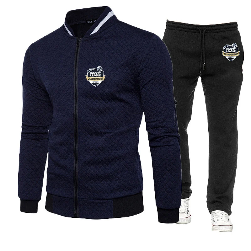 

2023 Men's New Rocket League Spring and Autumn Slim Zipper Sweater Top+Pants Casual Sportswear Set