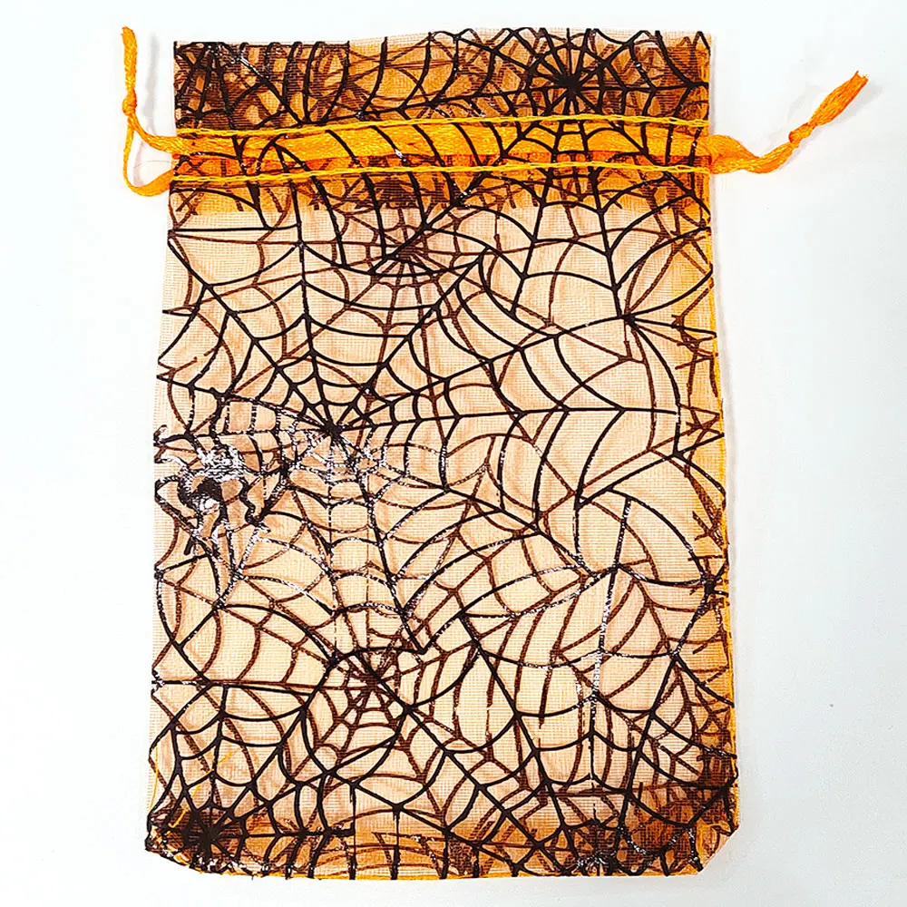 25/50/100 stücke Halloween Organza Geschenk Tasche Bunte Spinne Web Druck Verpackung Geschenk Hohe Qualität Kordelzug Süßigkeiten Tasche – Detail 7