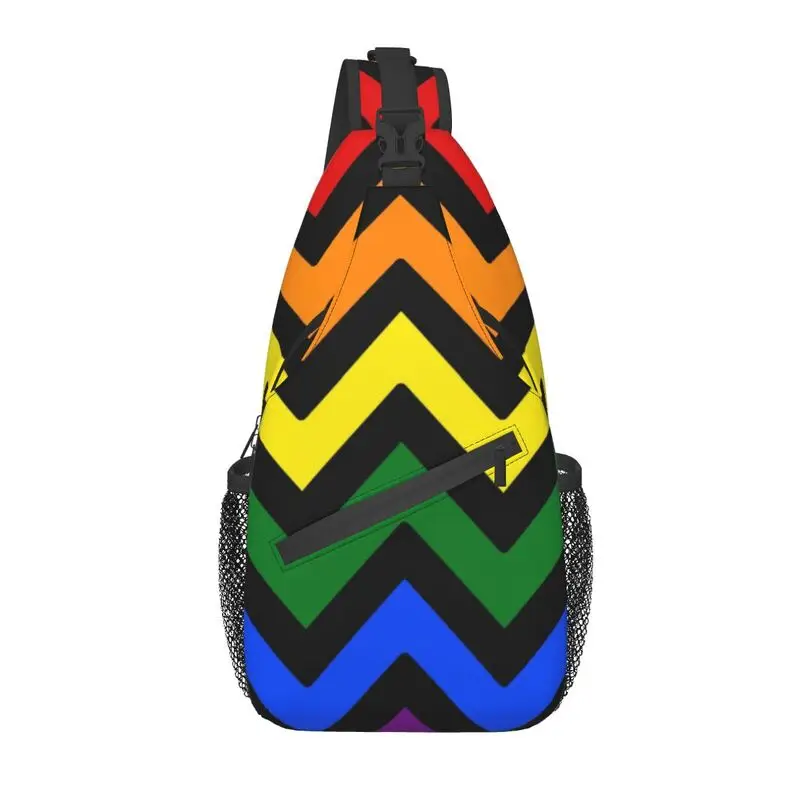 Gay Pride Zigzag Sling Crossbody Backpack Men Custom GLBT LGBT Rainbow Lesbian Shoulder Chest Bag for Cycling Camping Daypack