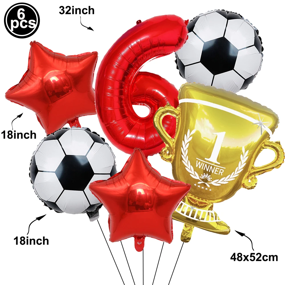 Fußball Geburtstag Dekorationen Fußball Gold Trophäe Rot Blau Anzahl Luftballons Set Fußball Sport Thema Junge Geburtstag Party Dekor – Detail 7