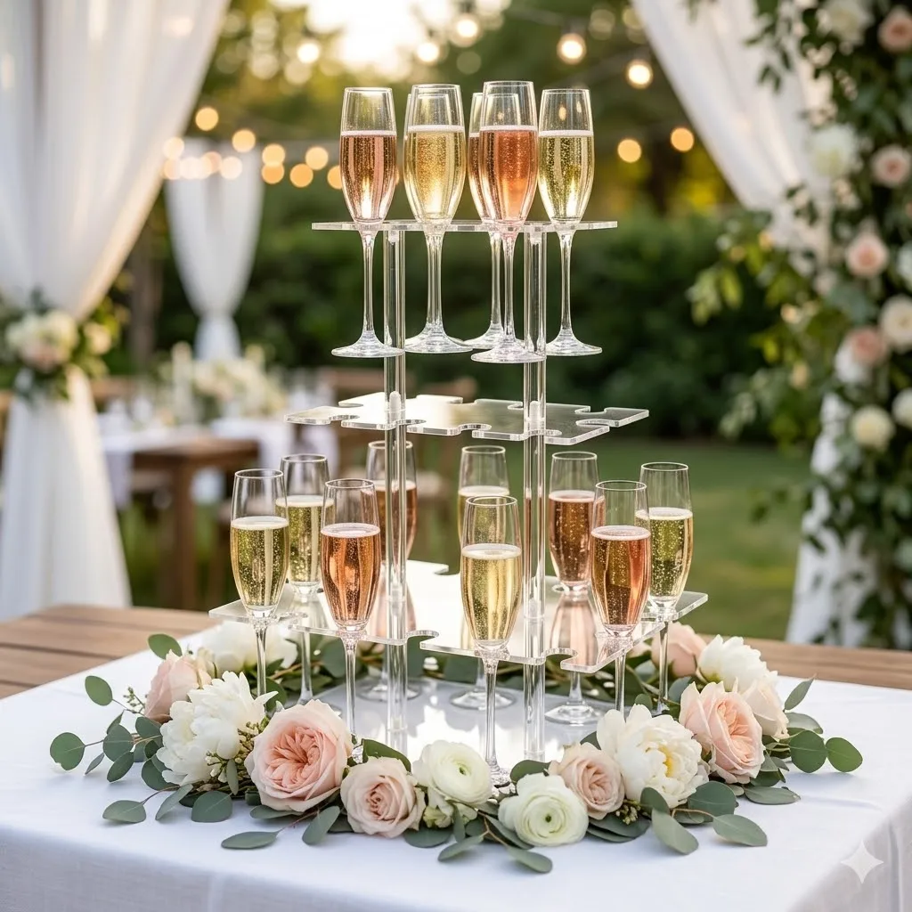 Acrylic Champagne Tower Stand with 32 Slots, 4 Tier Clear Cocktail Glass Tree Stand for Wedding, Champagne Flute Display Holder for Bridal Shower, Baby Shower, Birthday, New Year Party 3