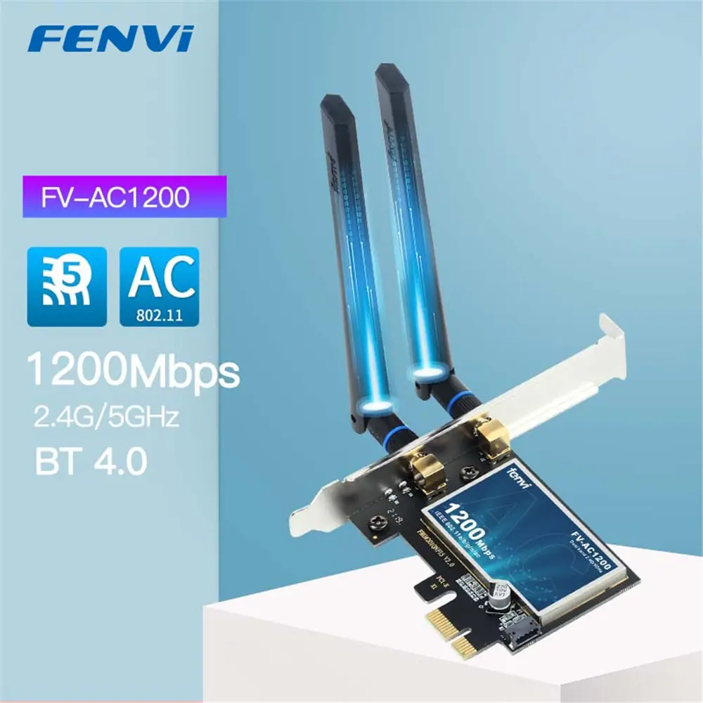 FENVI 무선 와이파이 카드 PCIE 어댑터 FV-AC1200, 듀얼 밴드 2.4Ghz, 5Ghz, 802.11AC, 블루투스 4.0, 와이파이 어댑터 Win7, 10/11, 1200Mbps