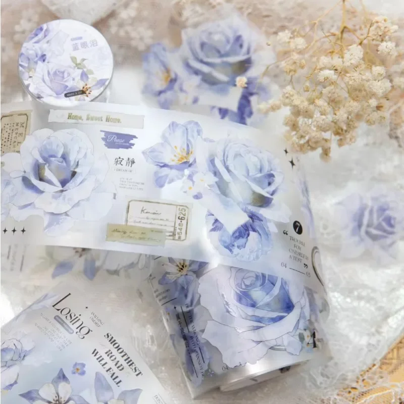 1Roll Rose Literary flowers handbook DIY material PET tape decorative loop stickers Apocalyptic Adhesives Scrapbook 60mm*2m 3