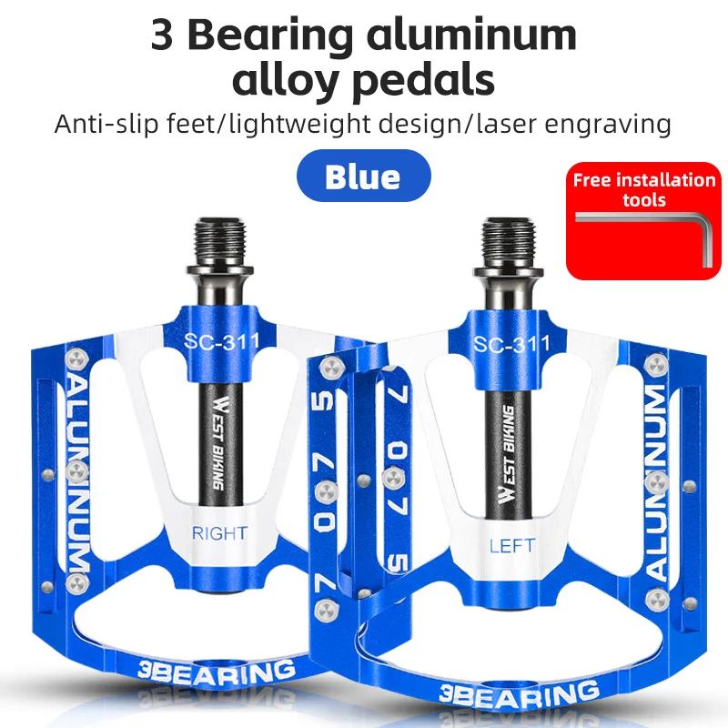 Pedali Bici WEST BIKING In Alluminio Nero Con 3 Cuscinetti Sigillati - 9/16 Universali