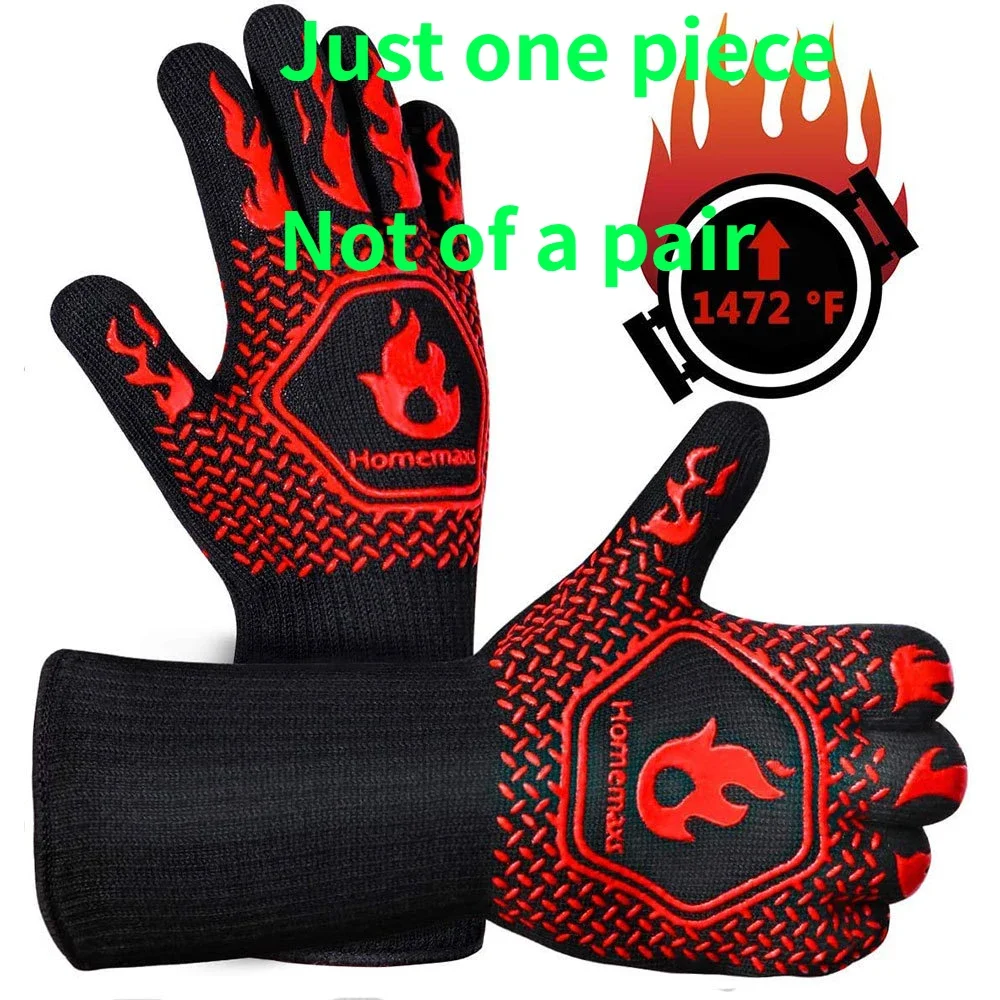 One Piece BBQ Gloves Microwave Gloves High Temperature Resistance Barbecue Glove Oven Mitts 500 800 Degree Fireproof Grill Glove Silicone Oven Mitts Kitchen Gloves Silicone Oven Gloves Garment Steamer Gloves