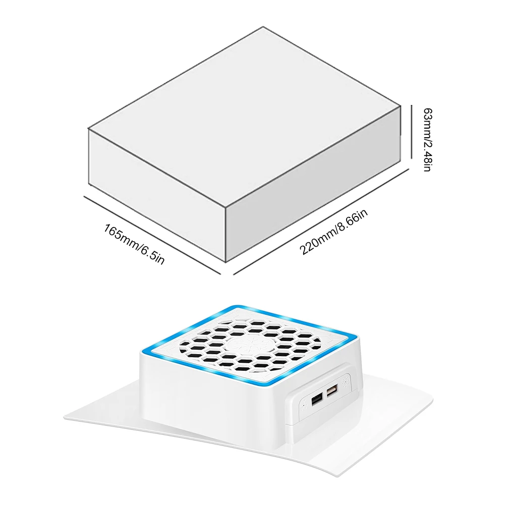 LED 조명이 있는 측면 장착 선풍기, PS5 슬림 게임 콘솔용 콘솔 쿨러 선풍기, USB 포트 2 개, 5V 2.4A