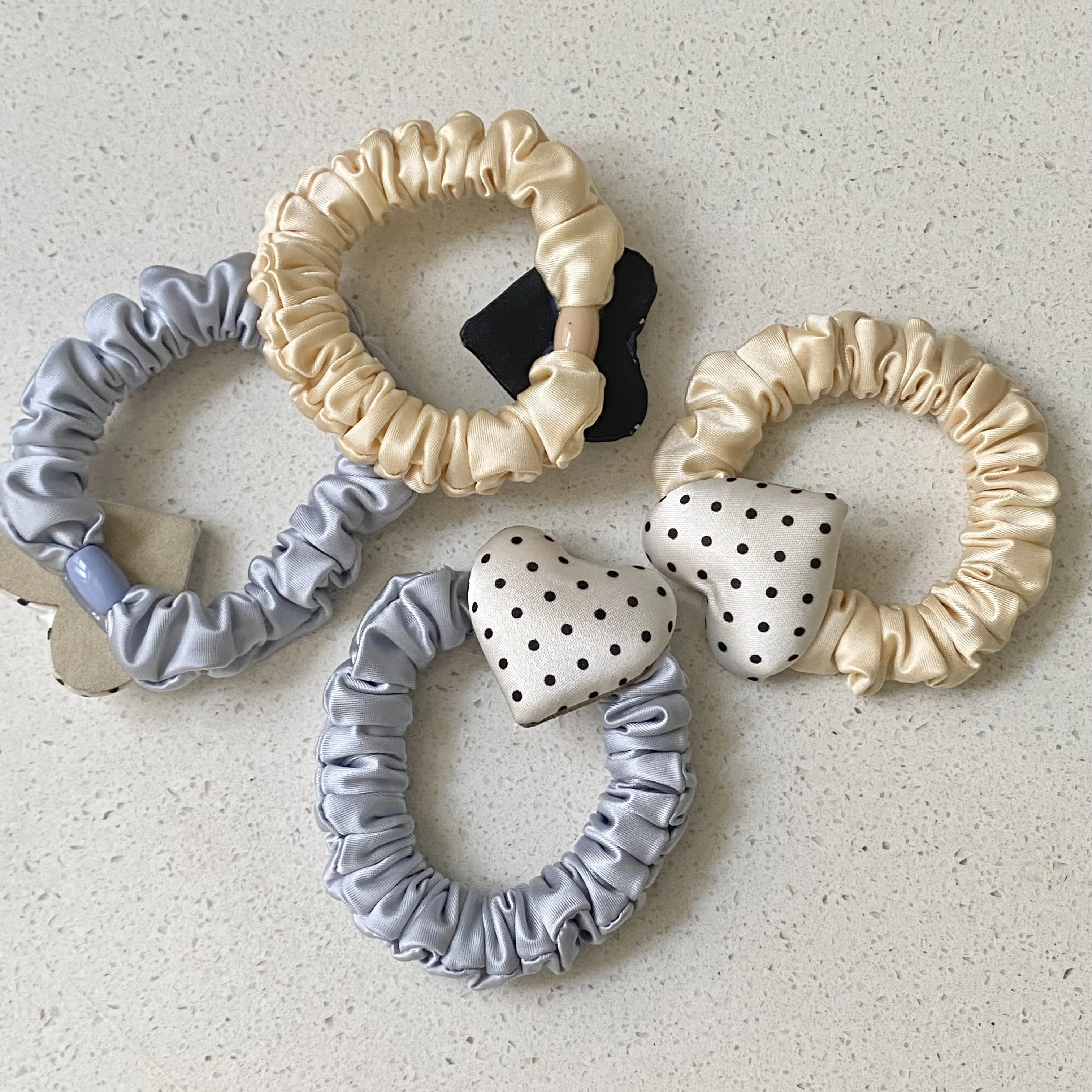 1PC Satin Scrunchies Set With Polka Dot Heart Decor, Stylish Hair Accessories For Women, Cute Hair Ties For Daily And Party Wear