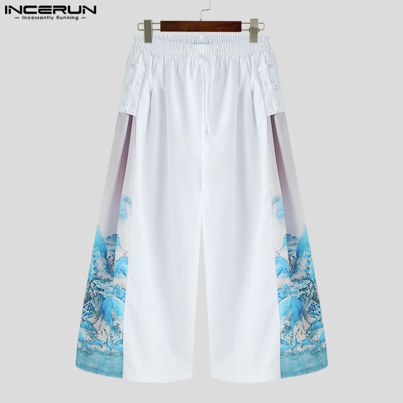 INCERUN 2023 Chinese Style New Men's Pants Retro Stitching Wash Painting Pattern Trousers Casual Street Wide Leg Pantalons S-5XL