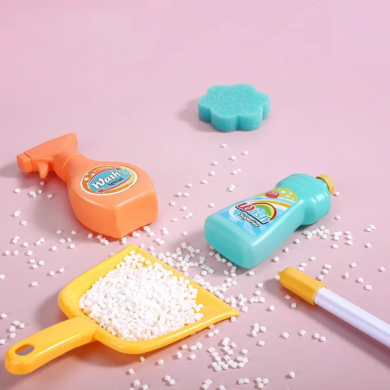 Kids Cleaning Toy Set with Broom Dustpan Mop Spray Bottle Pretend Play House Cleaning Cart Toy Children Educational Toys Gifts 6
