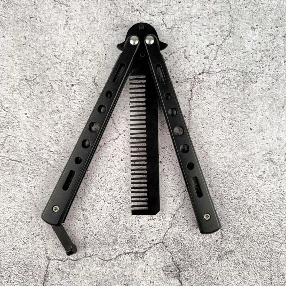 1Pcs Black/Silver Cool Salon Combs Foldable Hair Comb Stainless Knife
