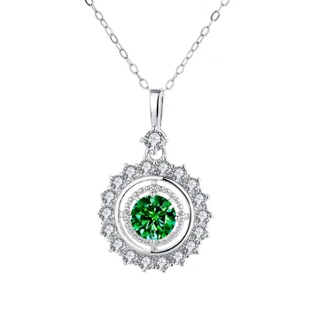Green Moissanite Sunflower Necklace 1 Carat VVS GRA Certificate S925 Silver Girl Jewelry Anniversary Gift