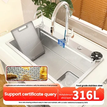 ห้องครัว 316L อ่างล้างจานสแตนเลสเกรดอาหารในครัวเรือนขนาดใหญ่ช่องเดียวข้าวลายนูนล้างจานและผักอ่างล้างหน้า 1