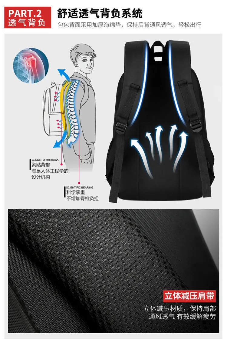 Mode Große Kapazität Unisex College Student Rucksack Outdoor Laptop Rucksack Lässig Reise Multi Schichten Doppel Schulter Taschen – Detail 7