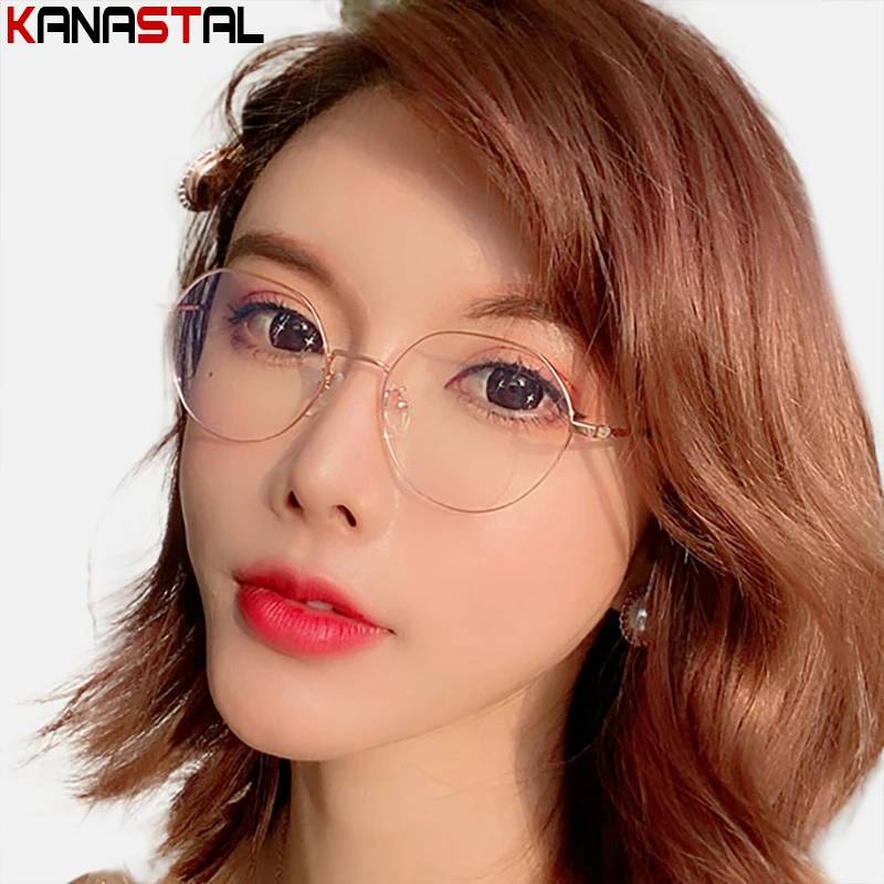 Women Anti Blue Light Reading Glasses Prescription Trend Men Round Metal Eyeglasses Frame Myopia