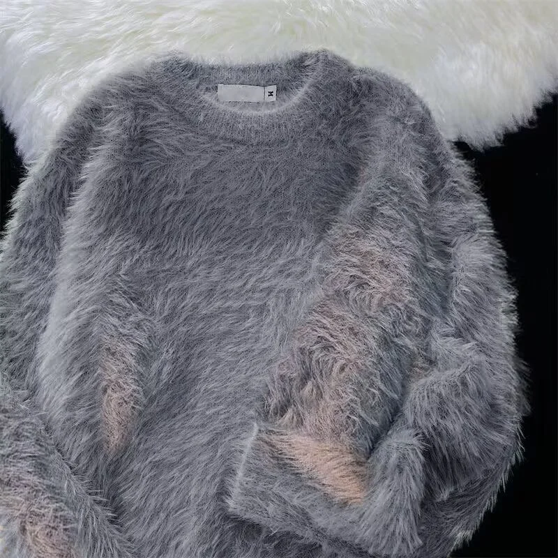 Warm Loose Men's Knitted Sweater Soft Fluffy round Ne Casual Winter Faion Thi Long Sve Youth Sle  Color