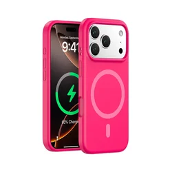 Vibrant Silicone Magnetic Case with Anti - Drop Protection - iPhone 15 (Fluorescent pink)