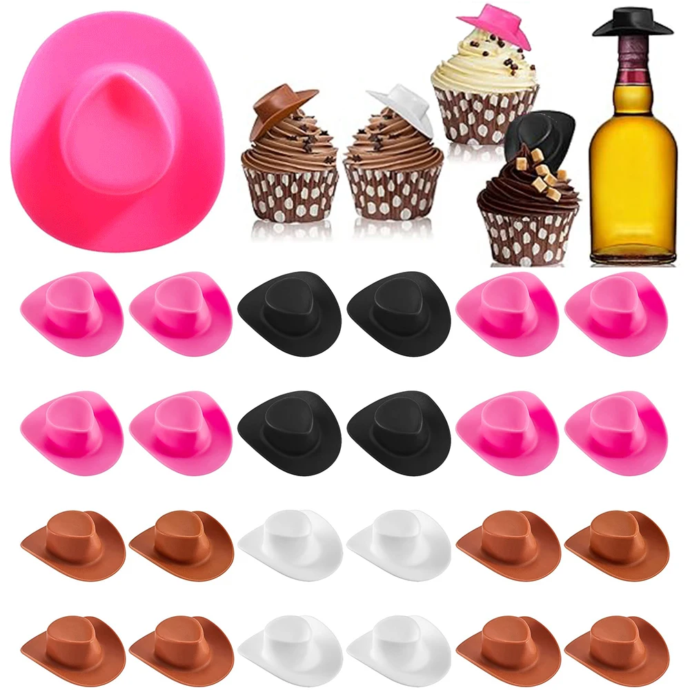 20 Stücke Kunststoff Mini Western Cowboy Hut Nette Cowgirl Miniatur Puppe Hut Dekoration Zubehör Geburtstag Kuchen Topper Hochzeit Gefälligkeiten