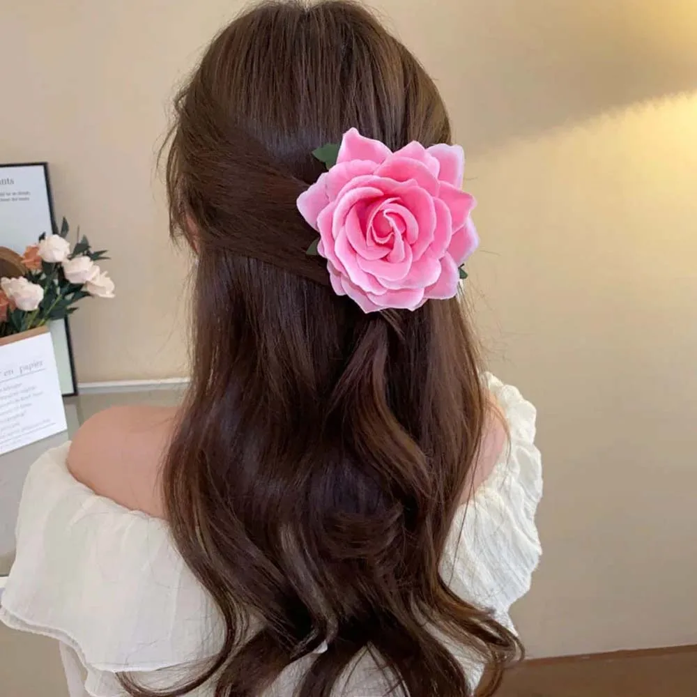 Elegant Retro Red Rose Hair Clip - Floral Hairpin Barrette