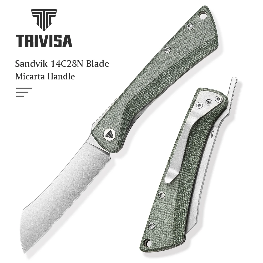 

TRIVISA Japanese style Higonokami Folding Pocket Knife for Men，3.3" 14C28N Stonewash Camping EDC Knives with Clip Micarta Handle