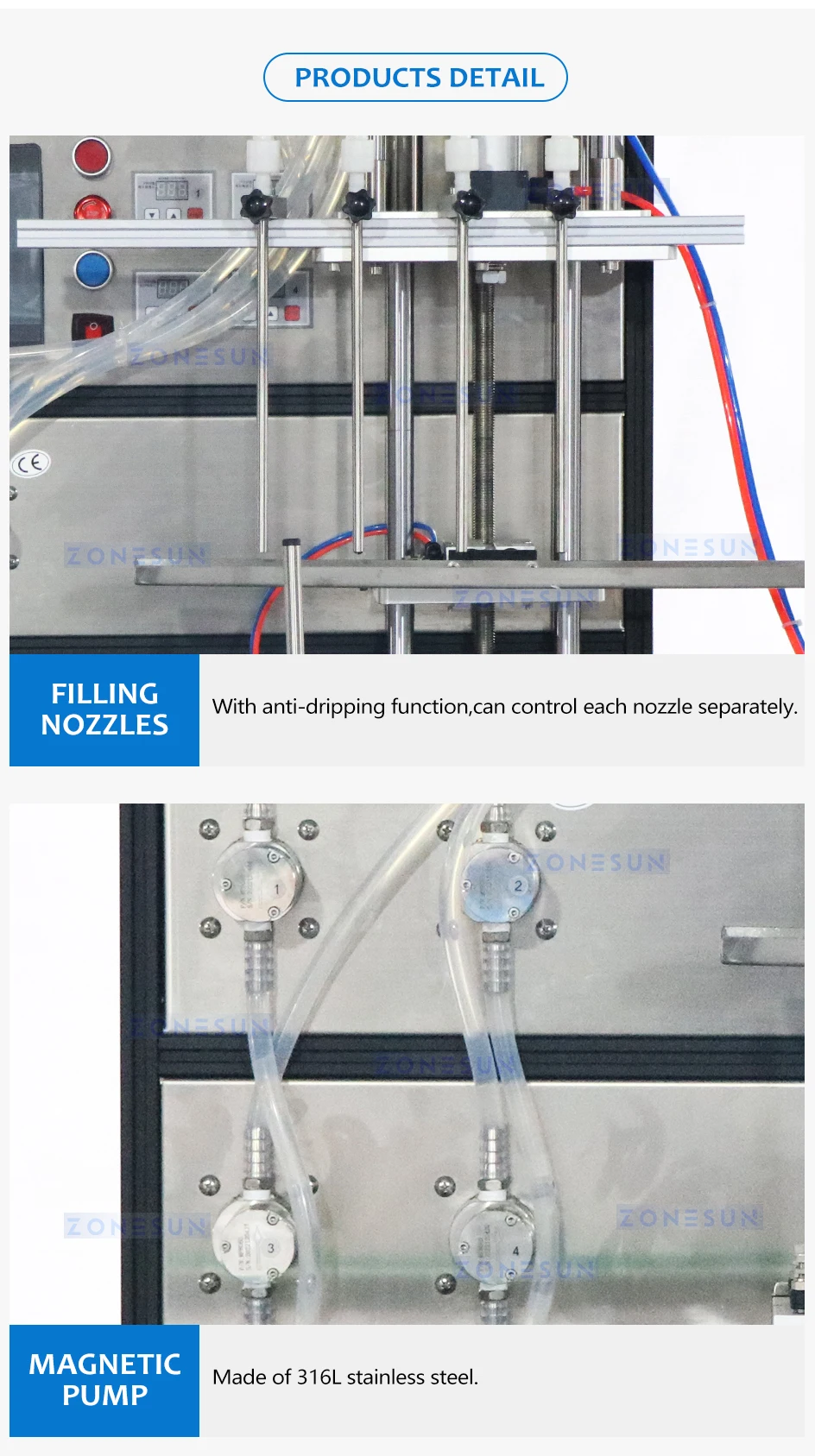 ZONESUN ZS-FAL180Z5 Automatic Magnetic Pump Liquid Filling Capping Shrinking Labeling Production Line