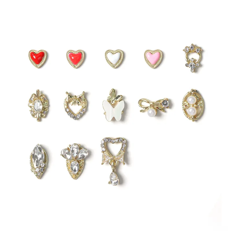 

10 Pcs/bag Fashion High Quality Alloy Diamond Pearl Heart-shaped Girl Style New Pendant Butterfly Nail Decoration