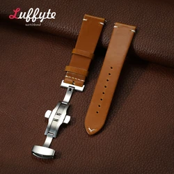 Premium Leather Watch Band with Quick Release & Butterfly Buckle - Universal Size - 22mm (Light Brown)