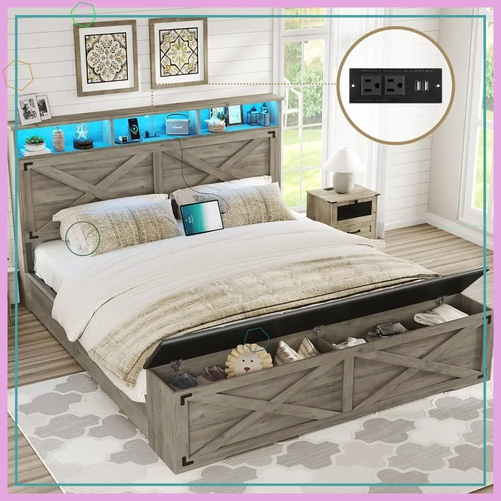 Farmhouse Queen Storage Bed with LED 1