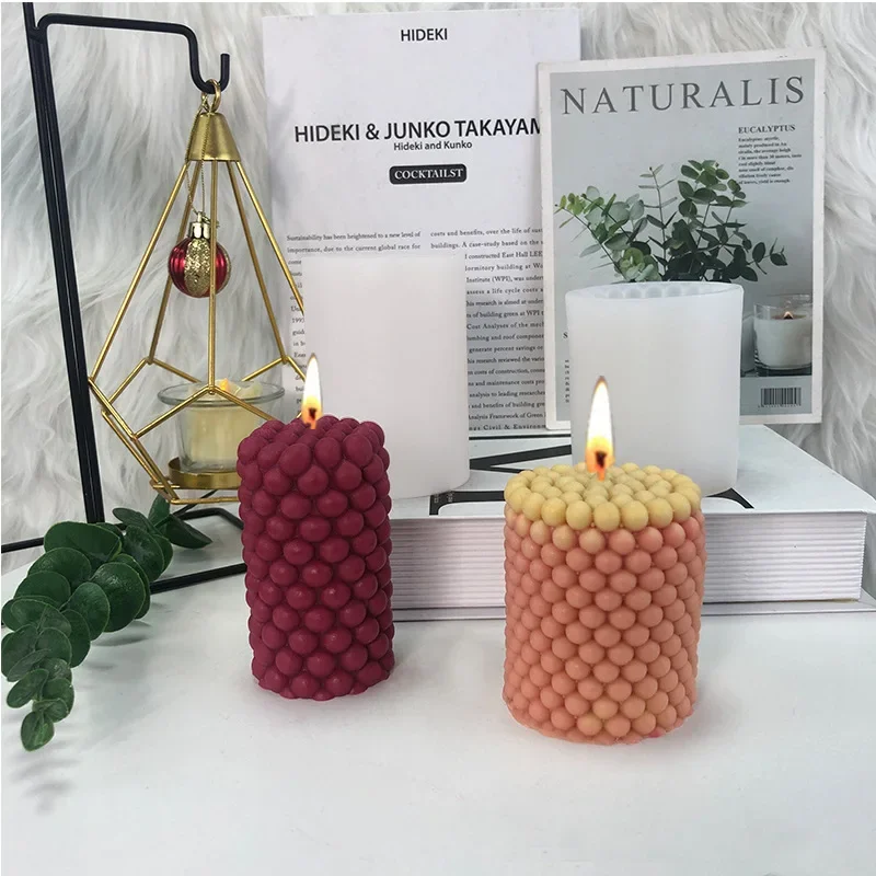 3D Silicone Candle Mold Diy Bubble Cylindrical Candle Decoration Plaster Cement Resin Casting Mould Spherical Craft Making Tool