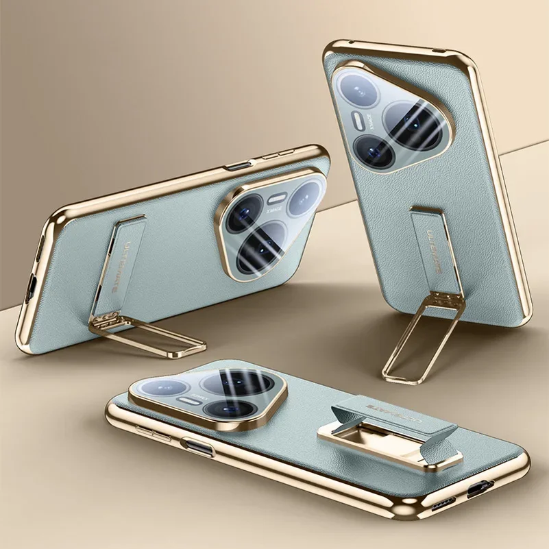 Elegant Leather Wristband with Metal Stand and Lens Enclosure - Slim Protective Cover