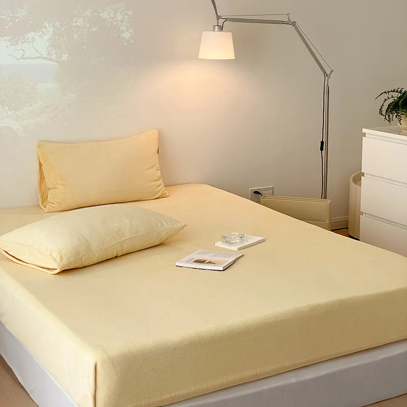 

Nordic Style Simple Solid Color Flannel Fitted Sheet Winter Super Soft Baby Velvet Mattress Cover Bed Sheet With Elastic Band