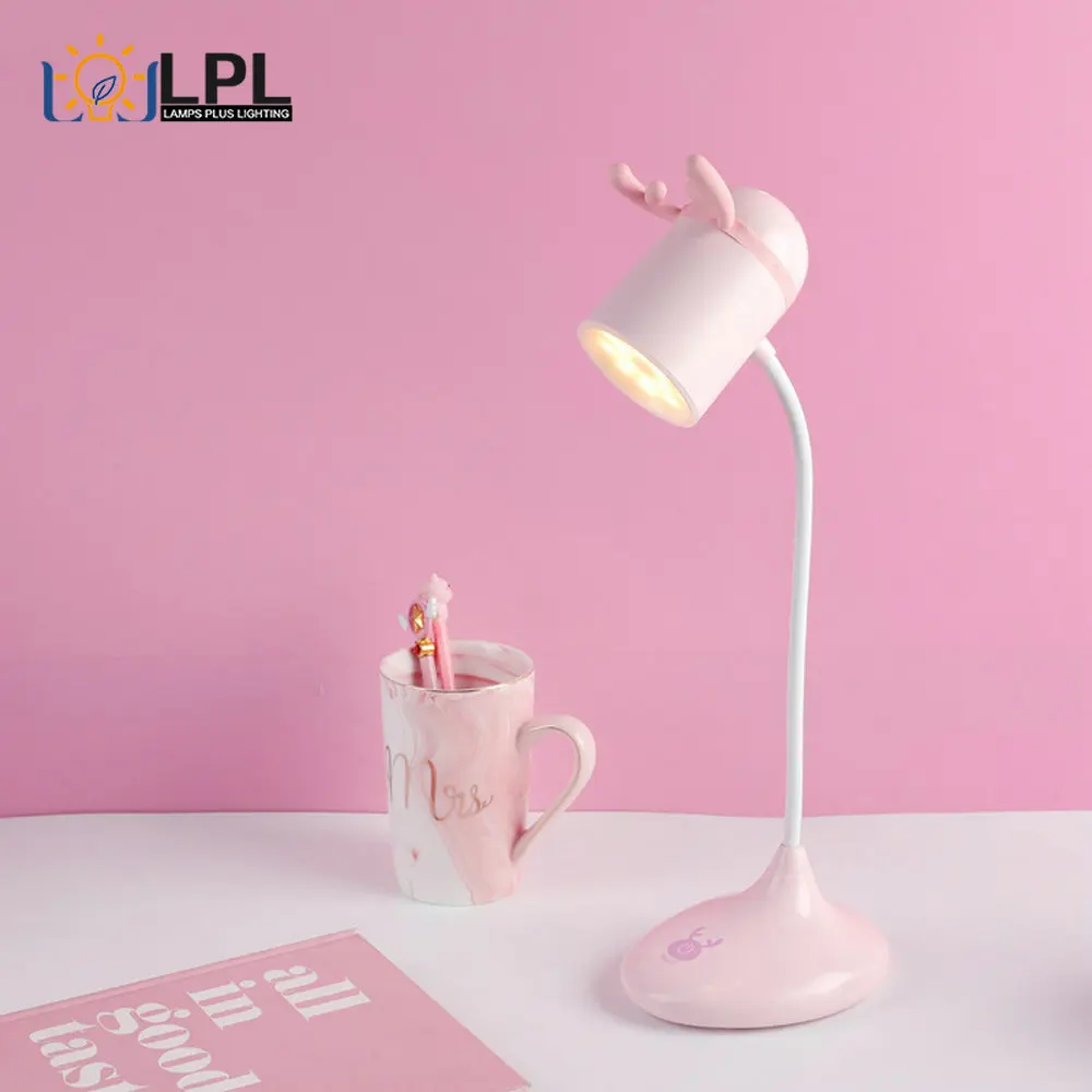 사슴 LED 작은 책상 램프 눈 보호 책상 학생 기숙사를 사용하여 충전식 플러그인 이중 목적 접이식 휴대용 배우기