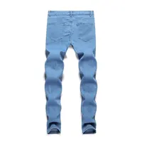 New Men's Sweatpants Sexy Hole Jeans Pants Casual Autumn Male Ripped Skinny Stretch Trousers Slim Biker Blue Pencil Pants S-3XL 4