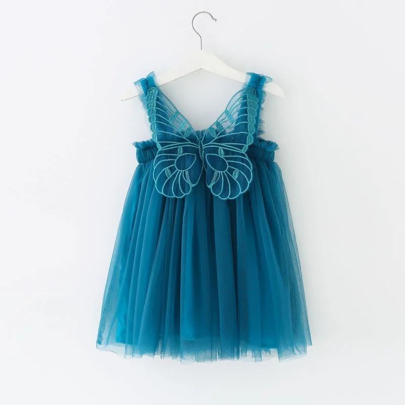 Summer Girl Kawaii Angel Wing Fairy Puffy Dress Toddler Kid New Mesh Sling Princess Dress for Girls Birthday Party Dresses MTK02