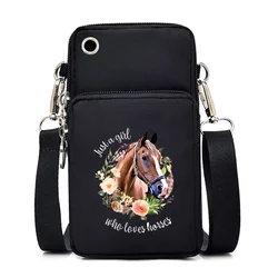 Women Watercolor Horse Mini Mobile Phone Bag Just A Girl Who Loves Horse Print CrossBody Bag Purse Women Cartoon Handbag