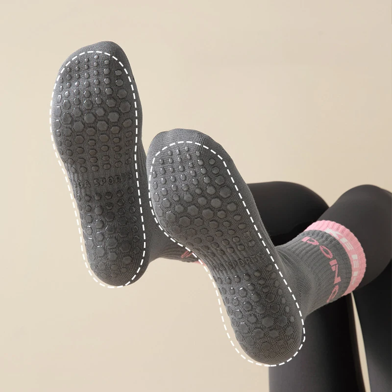 Baumwoll-Yoga-Socken, mittellang, gestreift, atmungsaktiv, für Fitness, Pilates, rutschfest, für Gymnastik, Tanz, Ballett, einfarbig – Detail 4