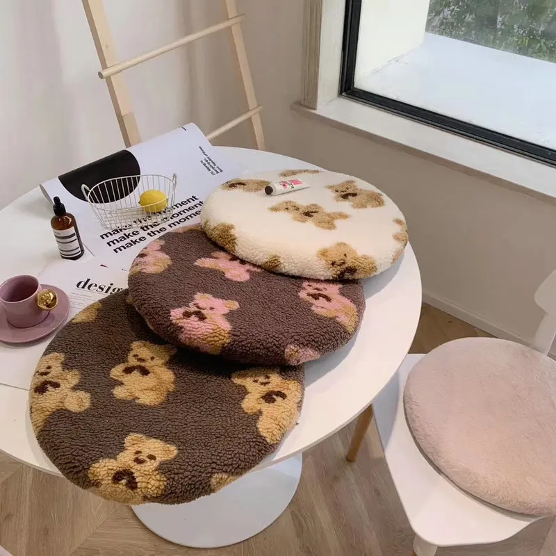 

Cartoon Bear Lamb Wool Cushion Pad Memory Cotton Soft Round Seat Pillow INS Nordic Comfortable Window Seat Pad Floor Sit Mat