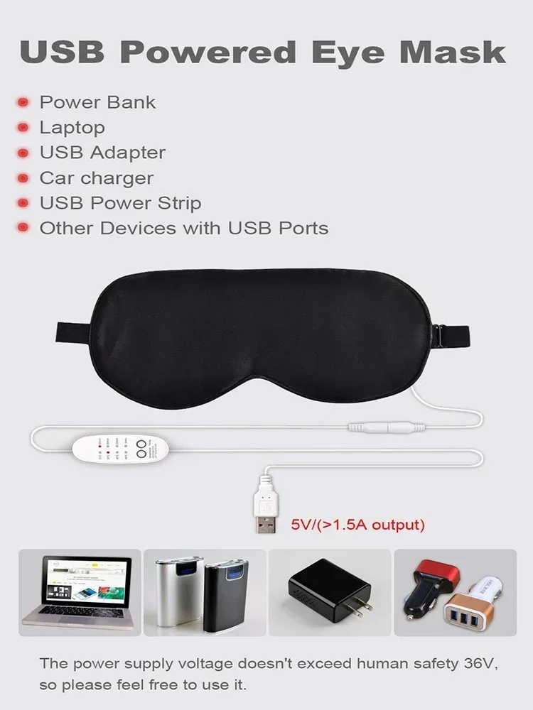 USB Eye Massager Heated Eye Shade Hot Eye Cover for Night Sleep Travel Office Eye Mask