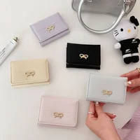 Fashion Wallets Girls Cute Bow Small Wallet Aesthetic Card Holder Classic Three Fold Purse For Women Student Simple Coin Pouch - Image 4