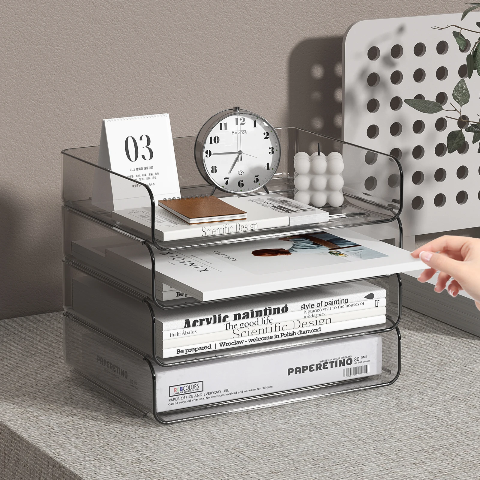 4-Tier Paper Tray Desk Organizer Paper Organizer with Pen Holder Stackable Paper Tray paper Organizer Tray for File file organizer