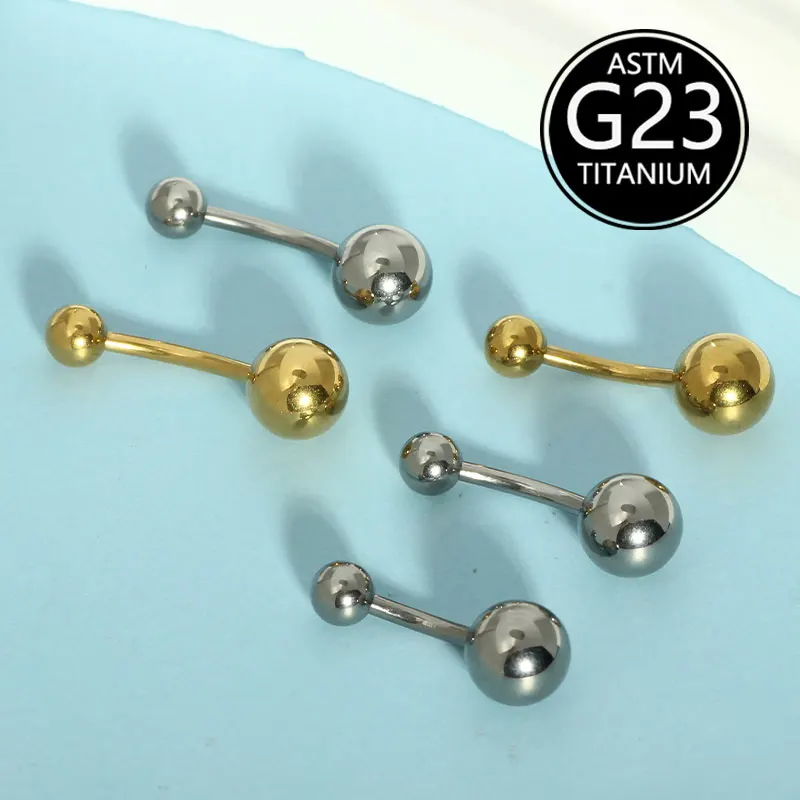 50pc/lot 8-12mm Length G23Titanium Steel Ball Barbell Sexy Ball 14G Belly Ring Navel Piercing Women Men Button Ring Body Jewelry