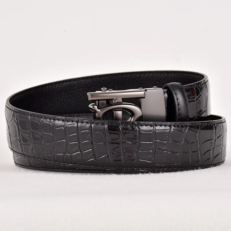Automatic buckle black with crocodile pattern Black