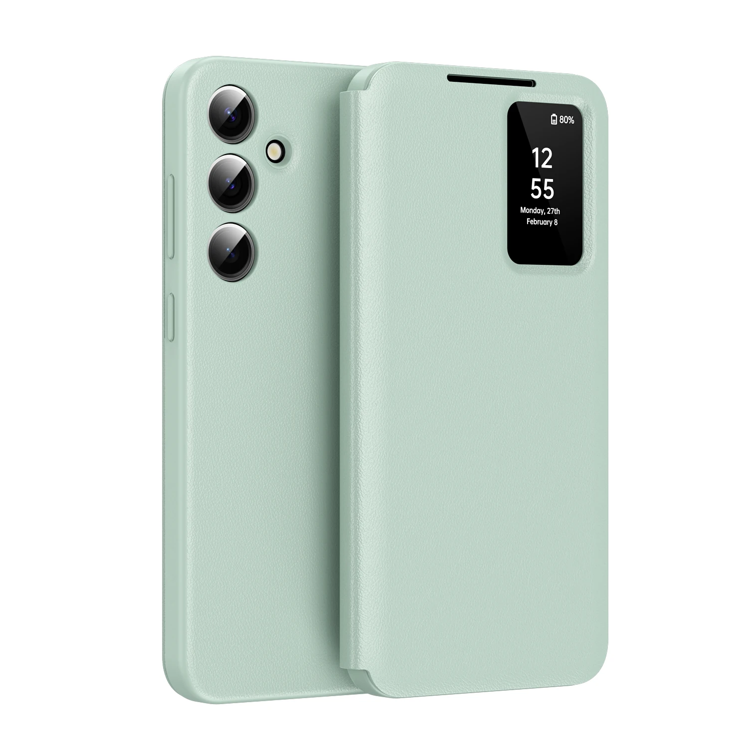 Original Leather Wallet Card Pocket Flip Case with Wake Up/Sleep Smart Display and Clear Window Cover
