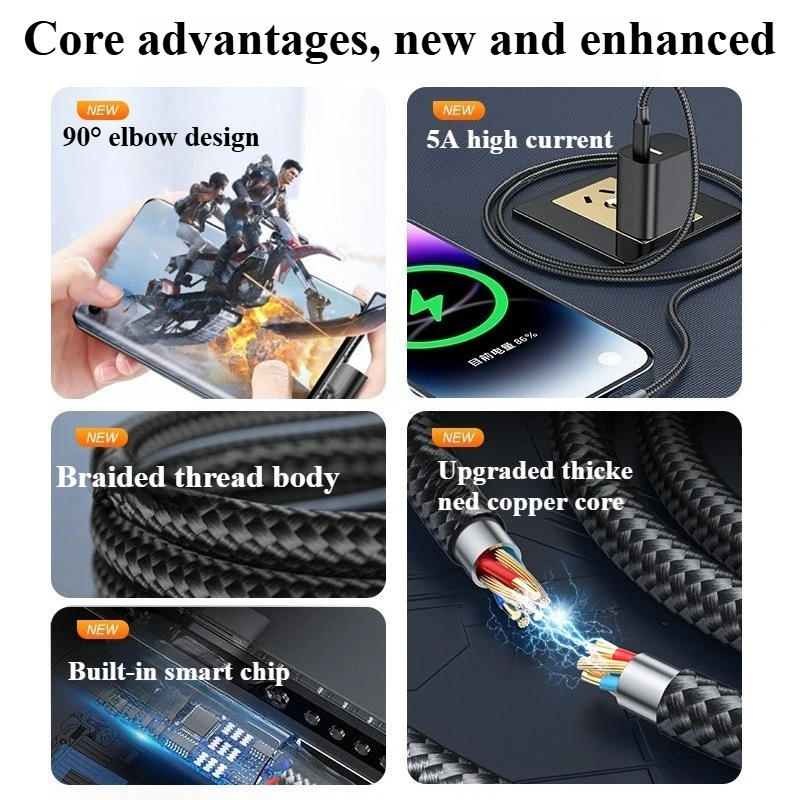 C To C Elbow 60W Mobile Phone Fast Charging Data Cable 1m 2m 3m C-C Suitable for Apple 15 16 Samsung Xiaomi Redmi Type-C Cable - 3