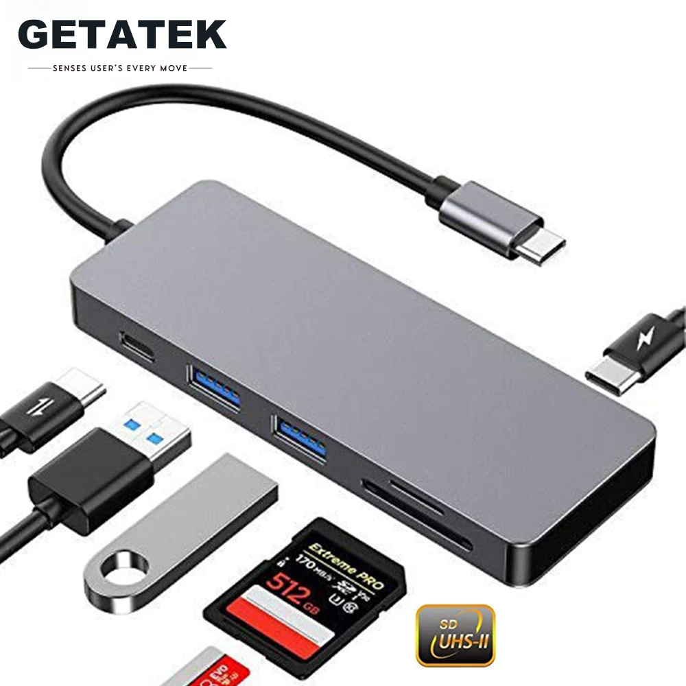 

Getatek USB C Hub SD 4.0 Card Reader 4 Ports USB Type C to USB 3.0 Hub PD 100W Charging Splitter Adapter USB Hub for MacBook Pro