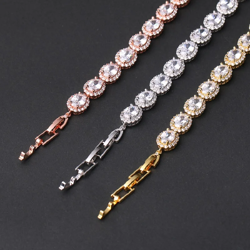 SUGU 2022 Summer New Fashion Shiny Luxury White Oval Cubic Zircon Bracelets for Elegant Women Wedding Party Jewelry Accessories