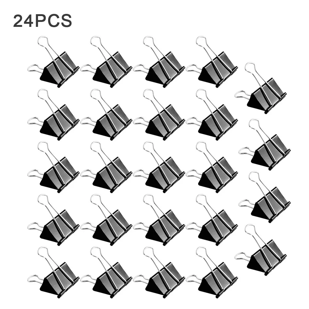 

24pcs Binder Clip Foldback Stationery School For Paperwork Home Office Supplies Iron Reusable Universal Paper Clamp Extra Large